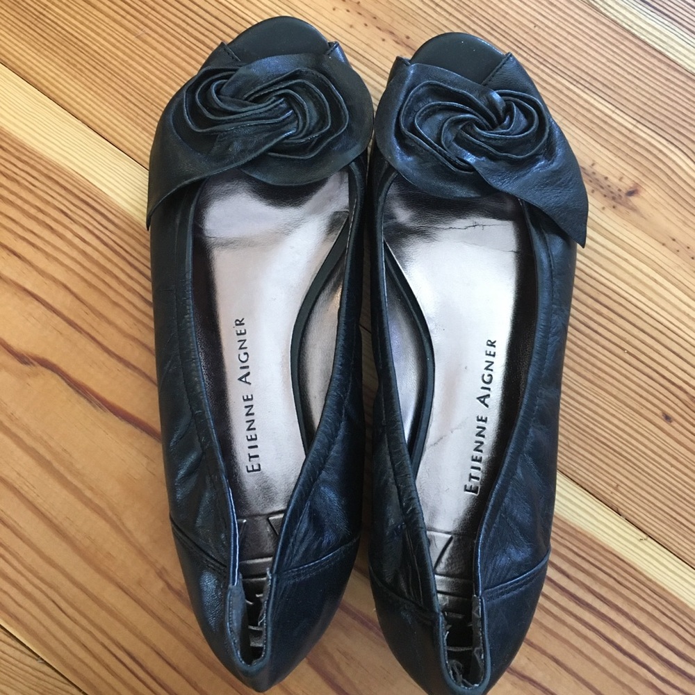 Etienne Aigner Black Leather Flats